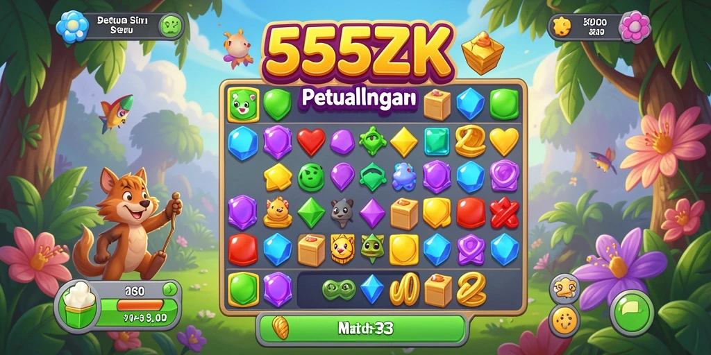 Screenshot dari gameplay 555ZK menampilkan aksi mencocokkan warna.