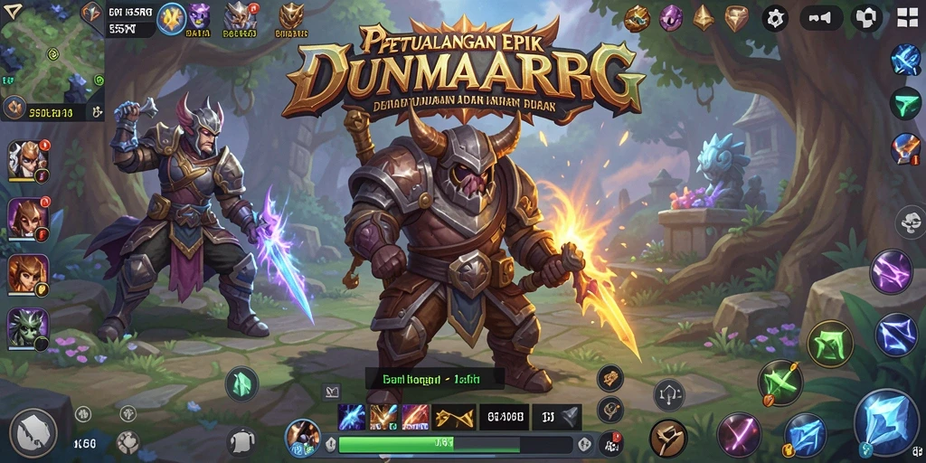 Tampilan gameplay ARPG penuh aksi dari 55RT saat bertarung melawan monster.