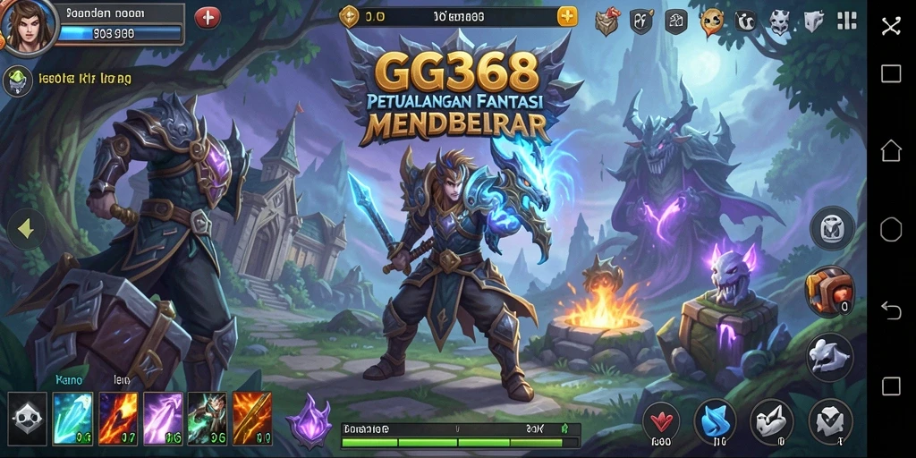 Screenshot gameplay GG368 menampilkan pertempuran epik dan eksplorasi dunia.