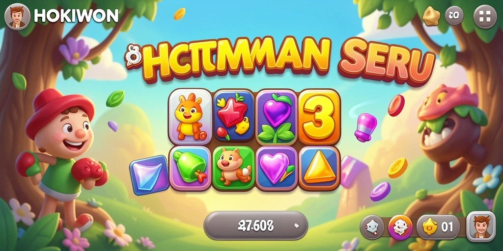 Screenshot HOKIWON menampilkan gameplay seru Match-3.