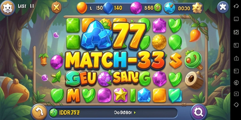 Tampilan gameplay IDR77 dengan berbagai item warna-warni dan tantangan Match-3.