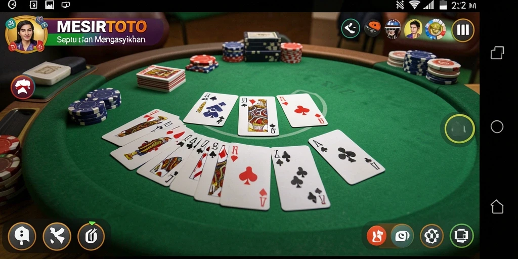 Tampilan gameplay seru dalam aplikasi MESIRTOTO yang menampilkan permainan Gaple.