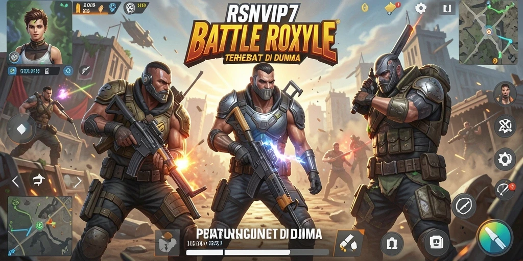 Tampilan gameplay RSNVIP7 yang mendebarkan dan penuh aksi Battle Royale.