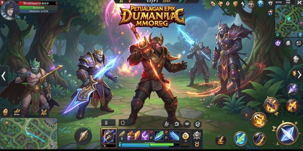 Screenshot gameplay RVIP3 menampilkan pertarungan epik antara karakter pemain dan monster raksasa.