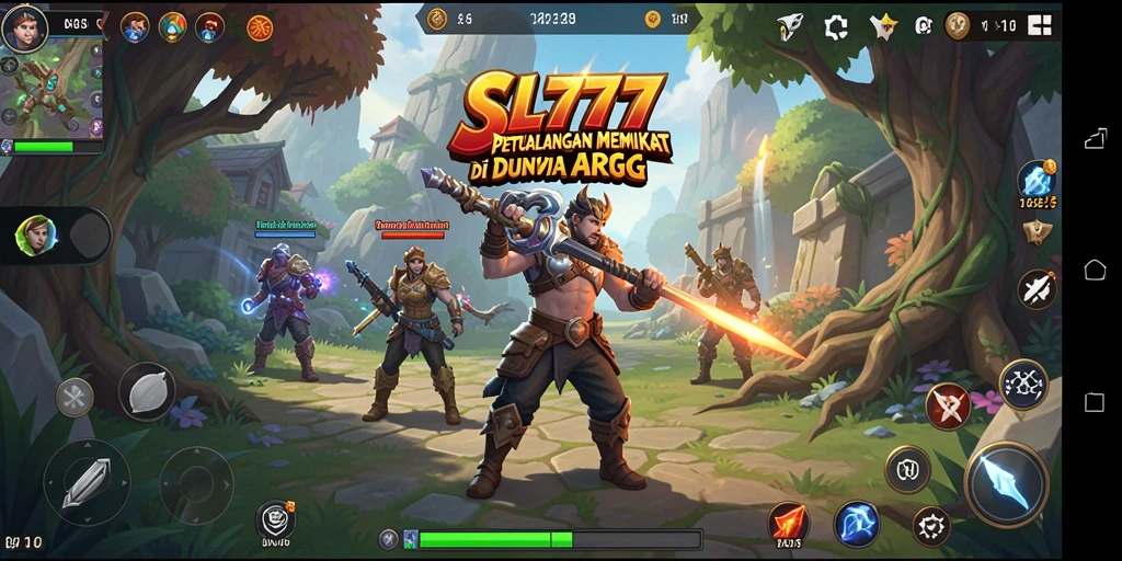 Tampilan gameplay epik dengan karakter pahlawan melawan monster.