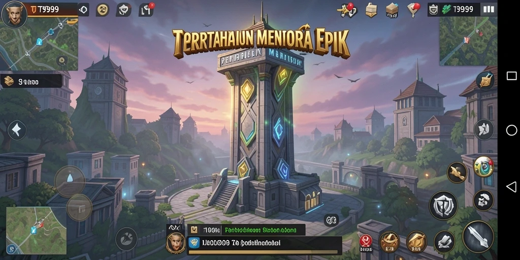 Tangkapan layar gameplay T9999 yang menampilkan menara dan musuh.
